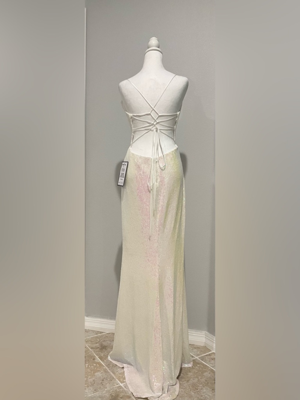 B. Darlin Iridescent Pink-White Sequin Spaghetti Strap Evening Dress Sz 15/16 - Picture 7 of 8
